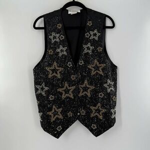 VTG Fashion Fantasy Vest Women Sequin Beaded Embellished Stars TBT
